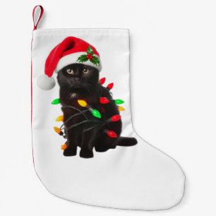 Black Cat Santa Hat Christmas Tree Lights Funny Small Christmas Stocking