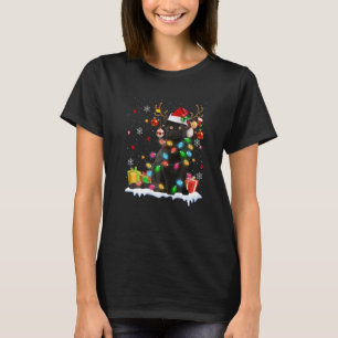 Black Cat Santa Hat Reindeer Christmas Lights Cat  T-Shirt