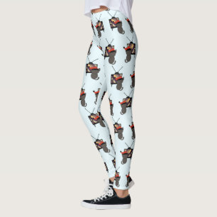 Black Cat Santa Hat Watching TV Retro Vintage Leggings