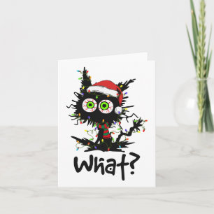 Black Cat Santa Light Christmas Cat What Christmas Card
