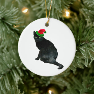 Black Cat Santa Ornament