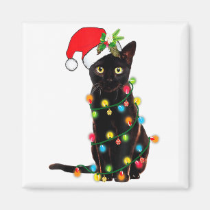 Black Cat Santa Tangled Up In Christmas Lights _1  Magnet