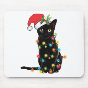 Black Cat Santa Tangled Up In Christmas Lights Swe Mouse Pad