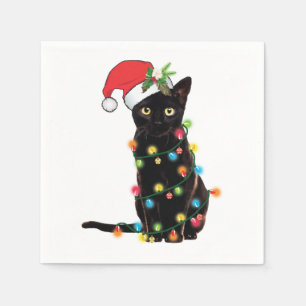 Black Cat Santa Tangled Up In Christmas Lights Swe Napkin