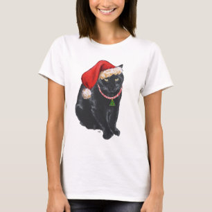 Black Cat Santa's Helper at Christmas T-Shirt