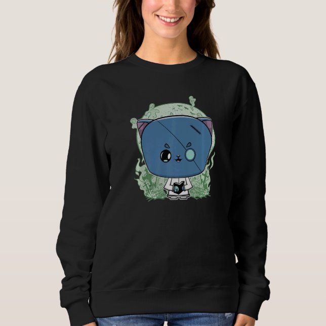 Black Cat Scientist With Magic Book For Horror Fan Sweatshirt (Front)