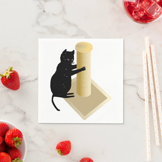 Black Cat Scratching Post Silhouette Napkin (Creator Uploaded)