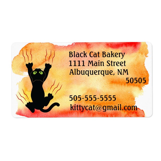 Black Cat scratching watercolor address (Front)