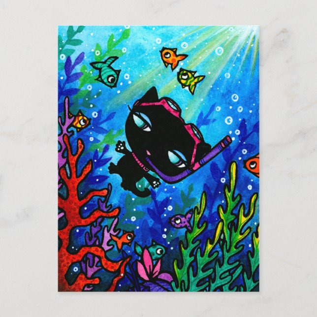 Black Cat Scuba Dive Fish Marine Art Postcard (Front)