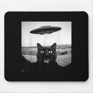 Black Cat Selfie Ufo Alien Funny Gifts For Men Mouse Pad