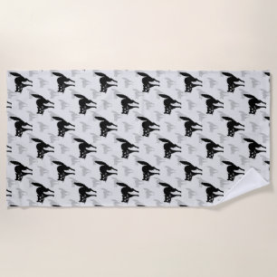 Black Cat Shadow Silhouette Pattern Design Beach Towel