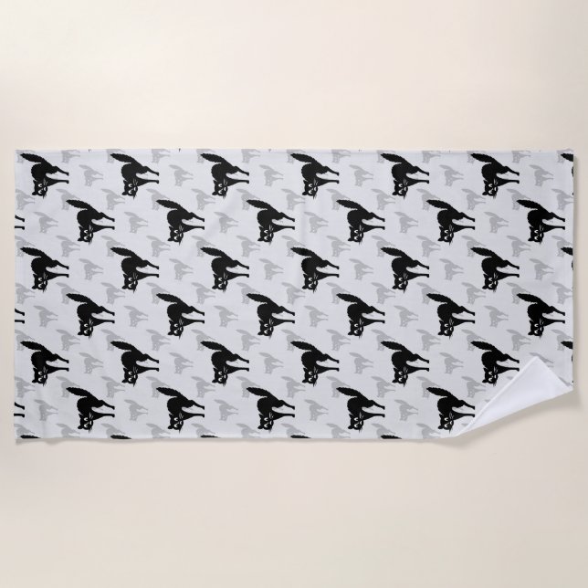 Black Cat Shadow Silhouette Pattern Design Beach Towel (Front)