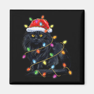 Black Cat Shirt Christmas Lights Funny Santa Cat F Magnet