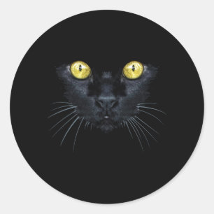 Black Cat Shirt Halloween Spooky Yellow Eyes Cat Classic Round Sticker