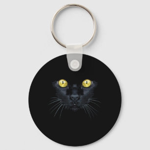 Black Cat Shirt Halloween Spooky Yellow Eyes Cat Key Ring
