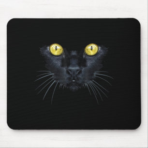 Black Cat Shirt Halloween Spooky Yellow Eyes Cat Mouse Pad