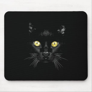 Black Cat Shirt Spooky Yellow Eyes Halloween Cat Mouse Pad