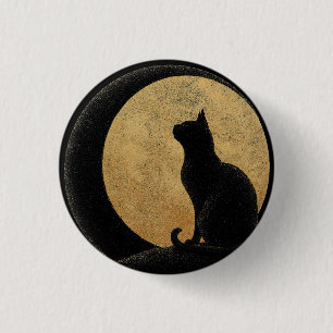 Black Cat Silhouette Against a Golden Moon 3 Cm Round Badge
