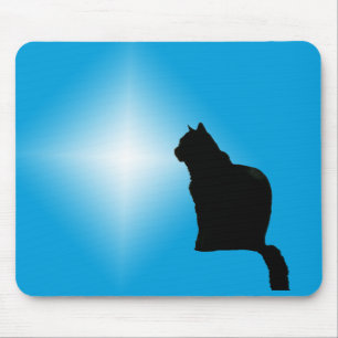 Black cat silhouette and star mouse pad