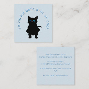 Black Cat Silhouette Blue Eyes French Quote Square Business Card