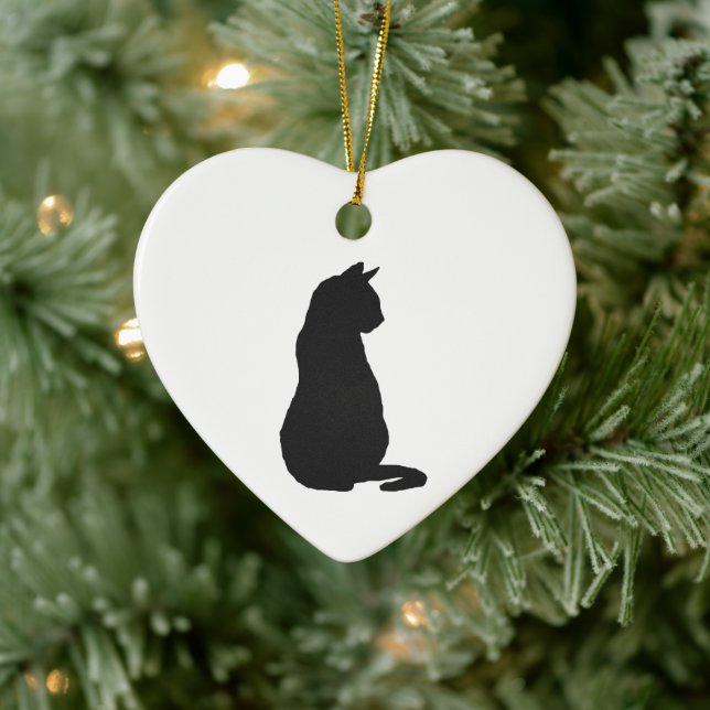 Black Cat Silhouette Christmas Art Ceramic Tree Decoration (Tree)