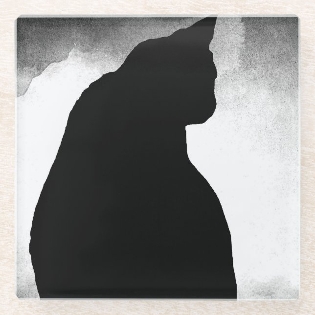 Black Cat Silhouette Glass Coaster (Front)
