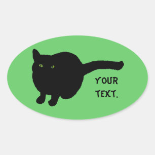 Black Cat Silhouette, green eyes Your text Sticker