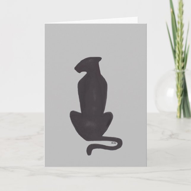 Black Cat Silhouette grey cool cats greeting card (Front)