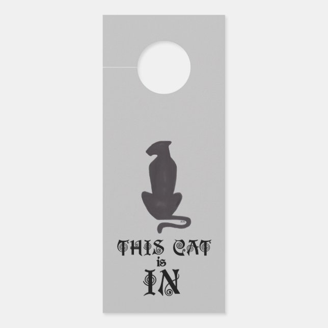 Black Cat Silhouette grey door hanger (2 sided) (Front)