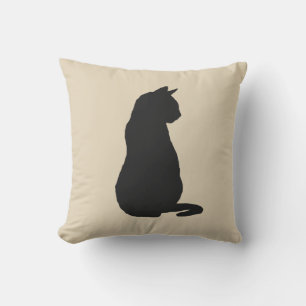Black Cat Silhouette Halloween Fall Throw Pillow