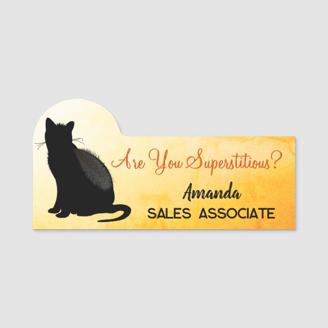 Black Cat Silhouette Halloween Name Tag (Front)