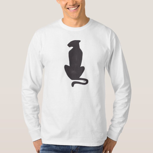 Black Cat Silhouette men white long sleeve shirt (Front)