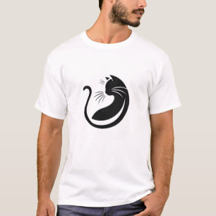 Black Cat Silhouette Minimalist Print T-Shirt