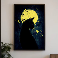 Black Cat Silhouette on a Yellow Moon