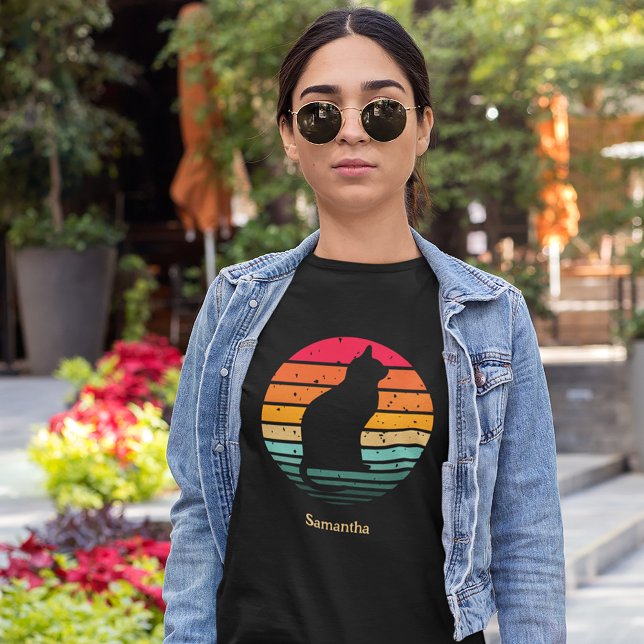 Black Cat Silhouette on Distressed Rainbow T-Shirt (Creator Uploaded)