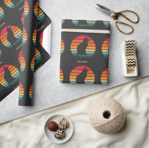 Black Cat Silhouette on Distressed Rainbow Wrapping Paper