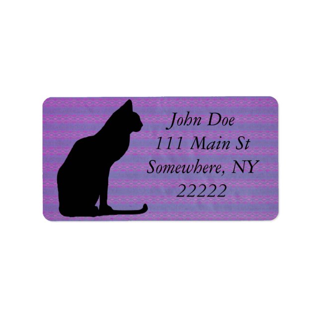 Black Cat Silhouette on Purple Stripes Label (Front)