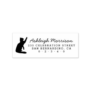 Black Cat Silhouette Script Name Return Address Rubber Stamp