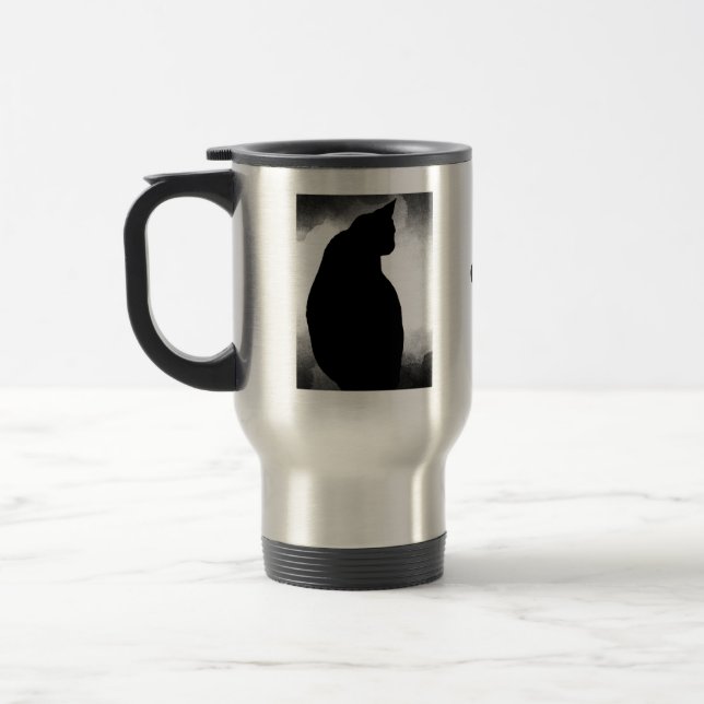 Black Cat Silhouette Travel Mug (Left)