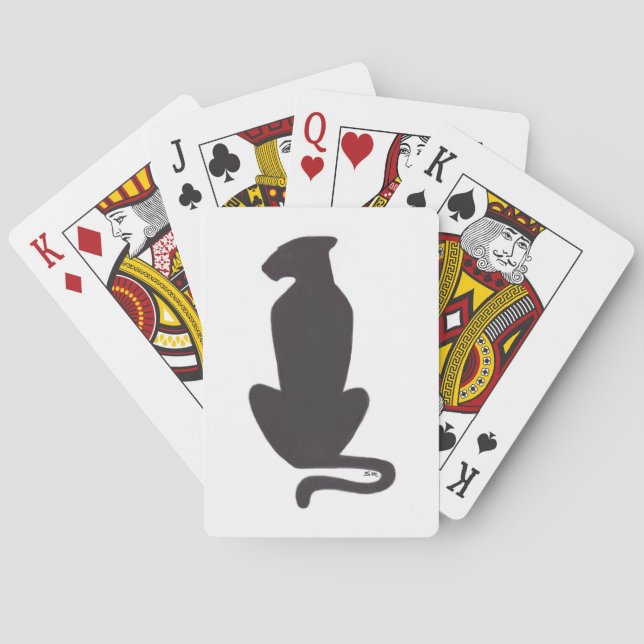 Black Cat Silhouette white Poker playing cards (Back)