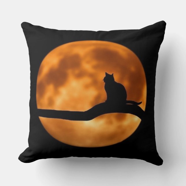 Black Cat Silhouette With Blood Moon Cushion (Front)