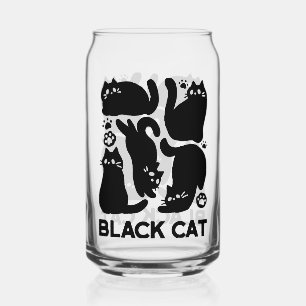 Black Cat Silhouettes - Cute Feline Design Can Glass
