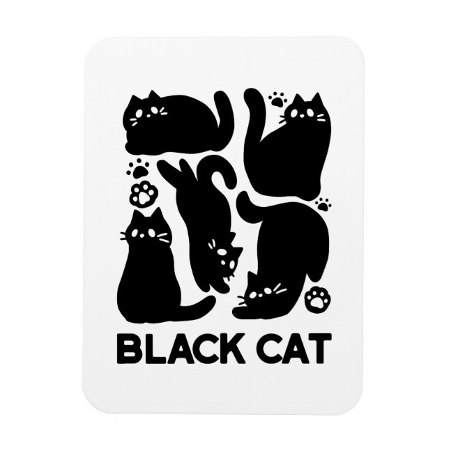 Black Cat Silhouettes - Cute Feline Design Magnet (Vertical)