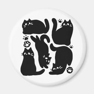 Black Cat Silhouettes - Cute Feline Design Magnet