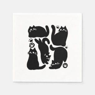 Black Cat Silhouettes - Cute Feline Design Napkin