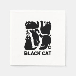 Black Cat Silhouettes - Cute Feline Design Napkin