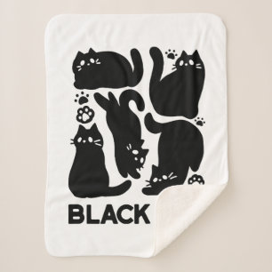 Black Cat Silhouettes - Cute Feline Design Sherpa Blanket
