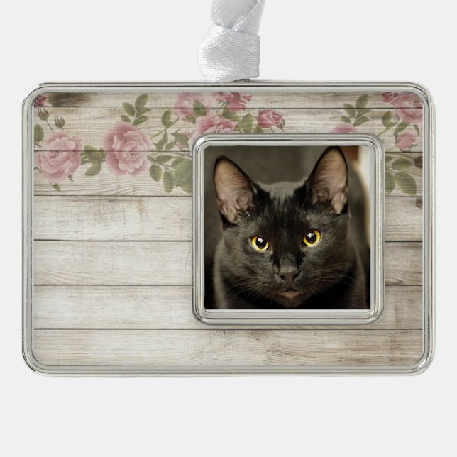 Black Cat Silver Plated Framed Ornament (Front)