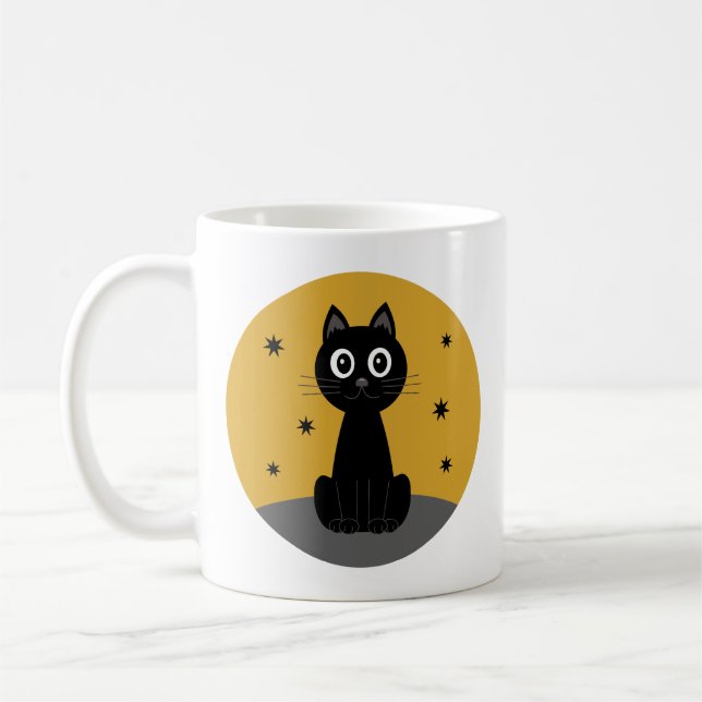 Black cat sitting watching the stars coffee mug (Left)