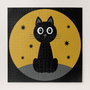 Black cat sitting watching the stars jigsaw puzzle